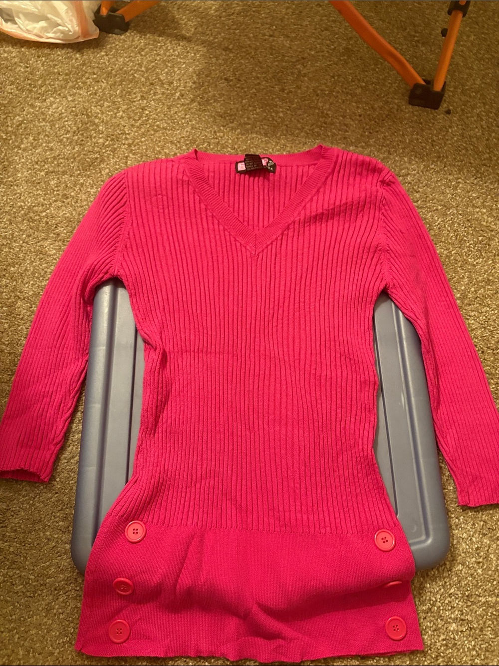 Say What? Hot Pink Ribbed V-Neck Tunic Sweater